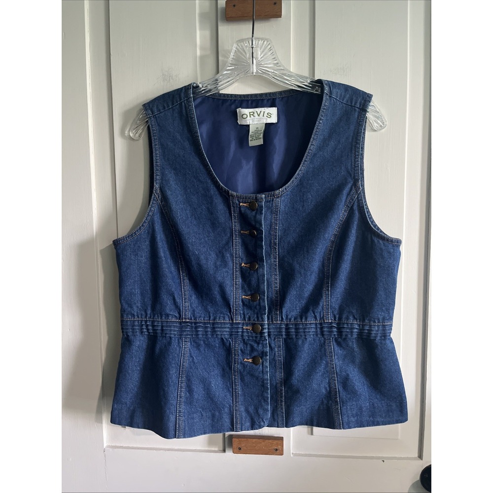 Womens Denim Vest Size 14 Blue 90s Minimalist Chic Capsule Wardrobe Orvis Vtg